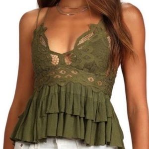 NWT Free People Adella Olive Sparrow Green Lace Cami Size M